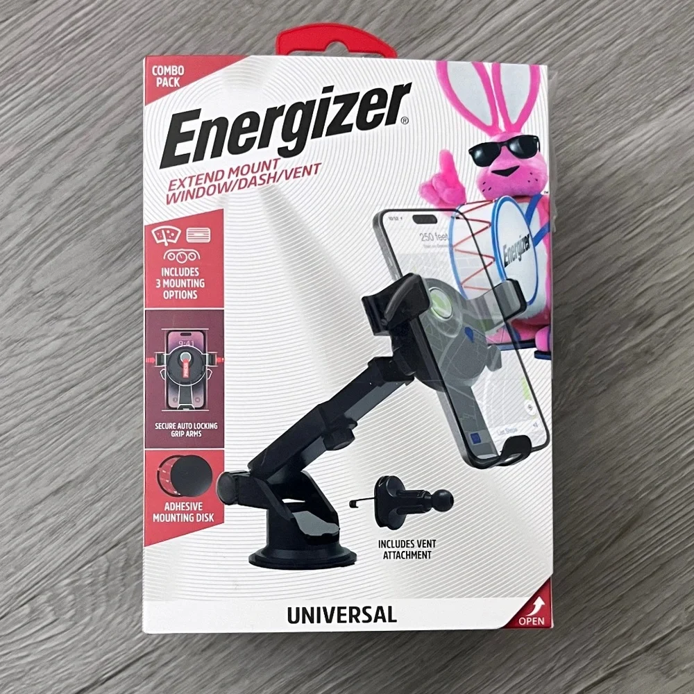 Energizer Car Accessory Dash and Window Extendable Mount, New Open Box